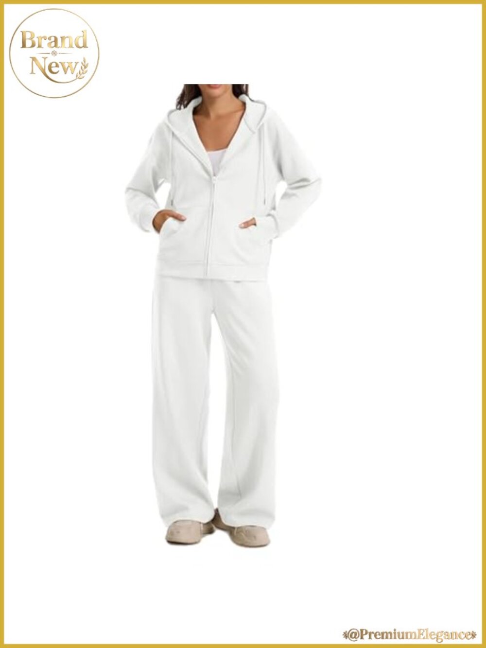 Women's Cotton Blend Sweatsuit Set Zip Up Hoodie Wide Leg Pants Loungewear